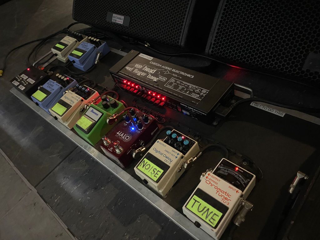 Jane's Addiction guitarist Dave Navarro's pedalboard features three DD-3 Digital Delay, two CH-1 Super Chorus, and one TU-3 Chromatic Tuner.