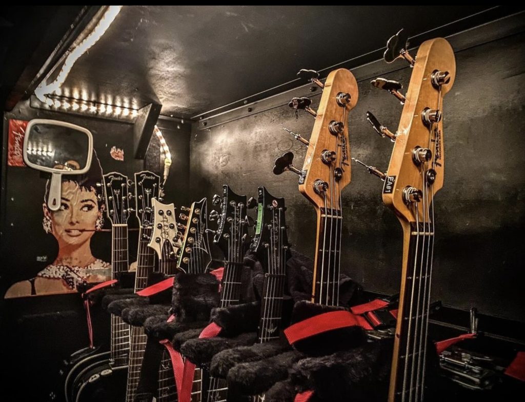 Dave Navarro's guitars and Eric Avery's basses on the Jane's Addiction 2024 European tour.