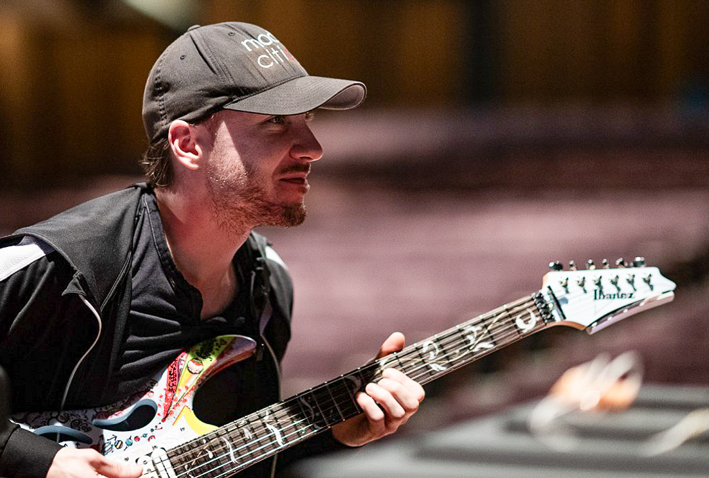 Steve Vai's guitar tech Doug MacArthur at BEAT soundcheck, 2024.