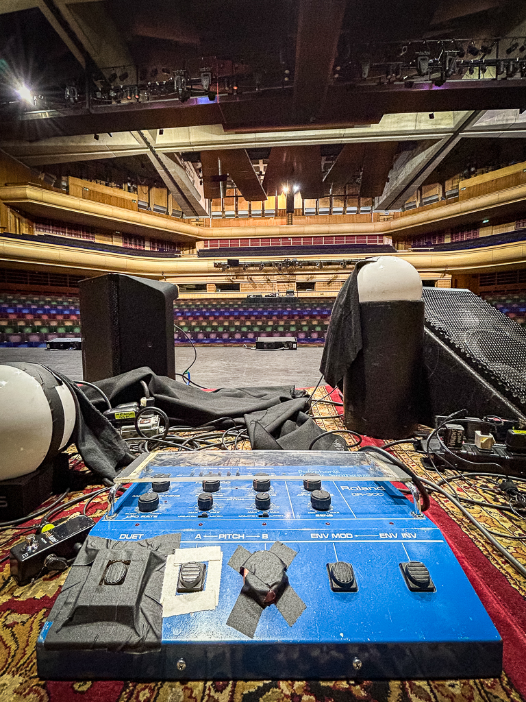 Pat Metheny's Roland GR-300 Polyphonic Guitar Synthesizer pictured post-gig at the Barbican Hall in London, November 15, 2024.