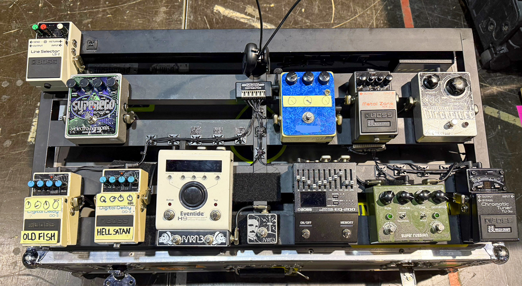 Mogwai guitarist and keyboardist Barry Burns' pedalboard.