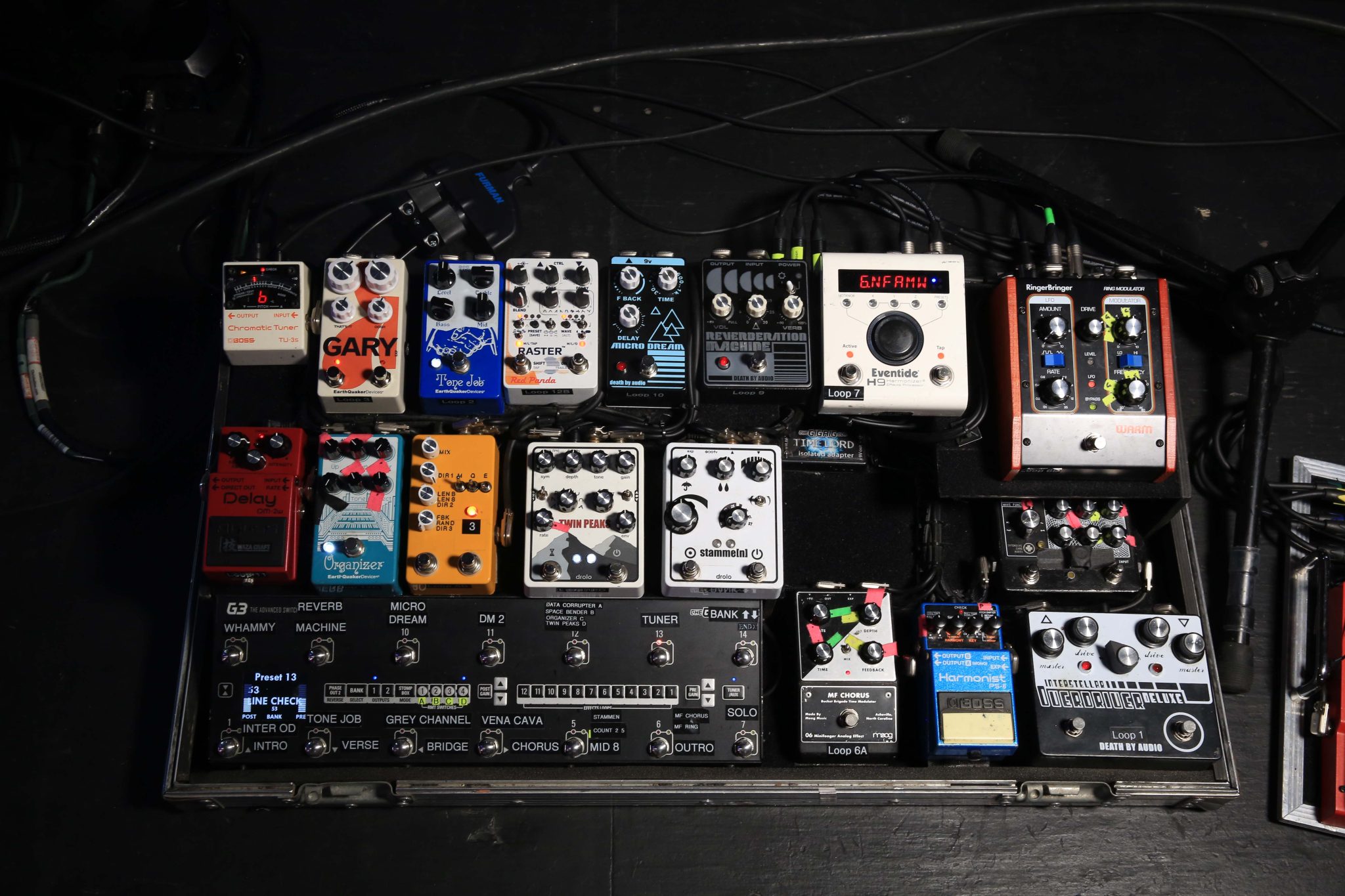 IDLES guitarist Lee Kiernan's pedalboard.