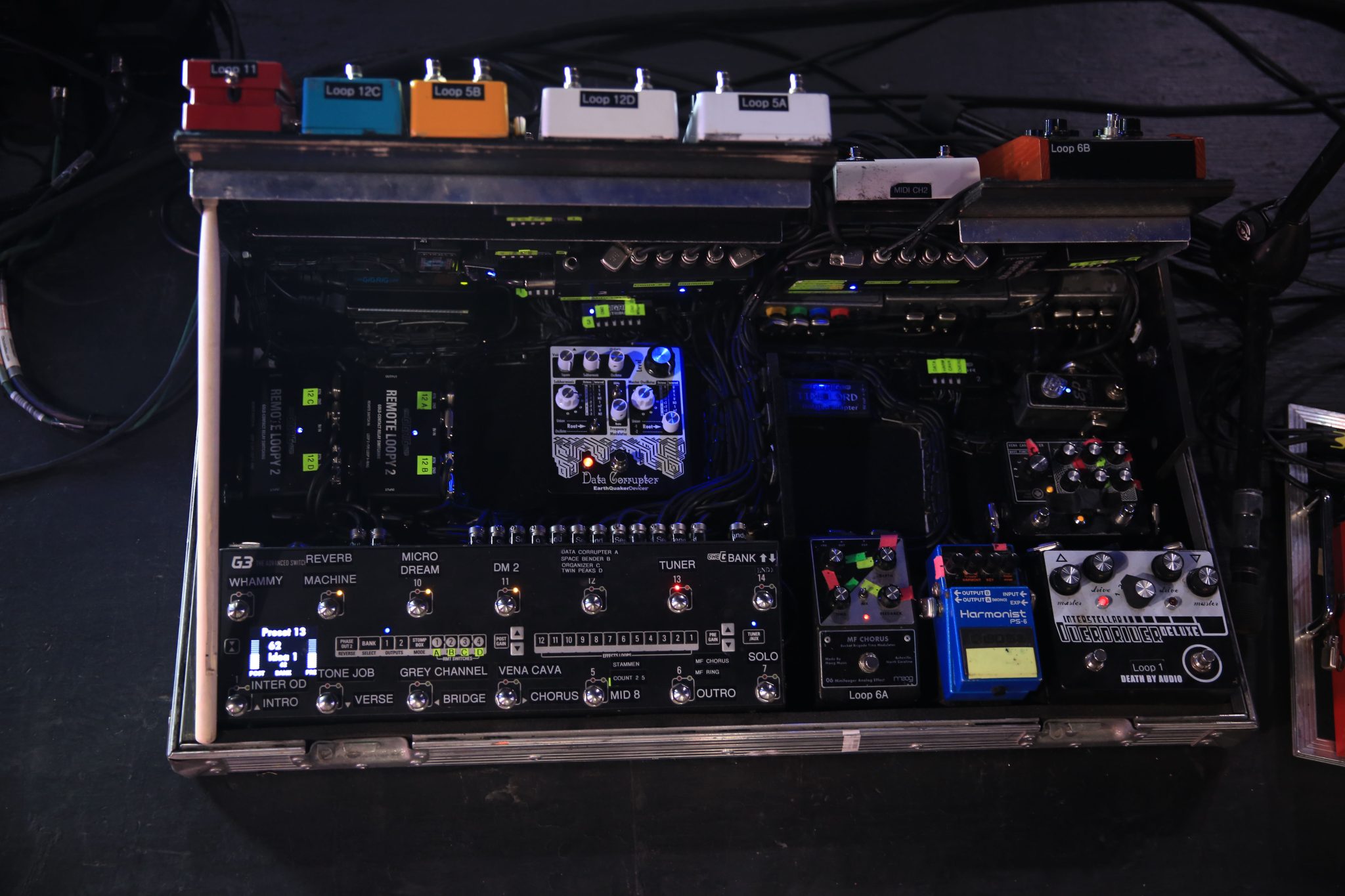 IDLES guitarist Lee Kiernan's pedalboard.