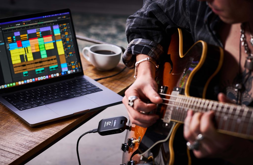 BOSS KATANAGO Personal Headphone Guitar Amplifier plugged into a semi-hollow electric guitar and DAW