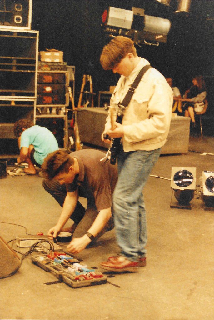 Echo & the Bunnymen guitarist Will Sergeant sounchecking with BOSS BCB-6 Carrying Case full of BOSS compact pedals