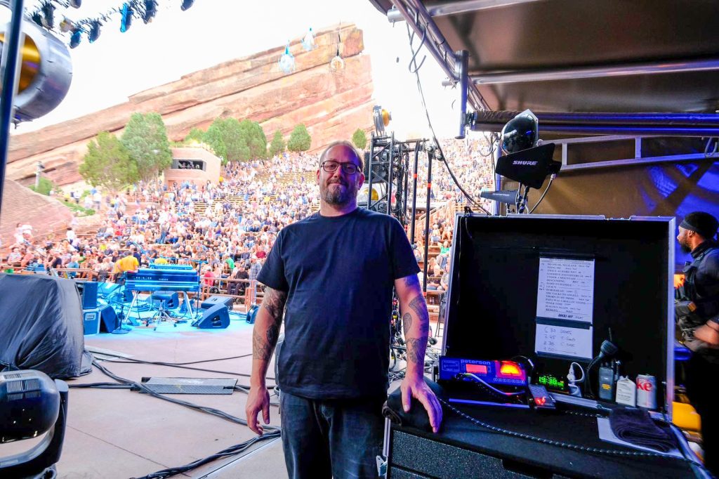 Guitar tech Mattias Johansson at Red Rocks, live with The Black Crowes.