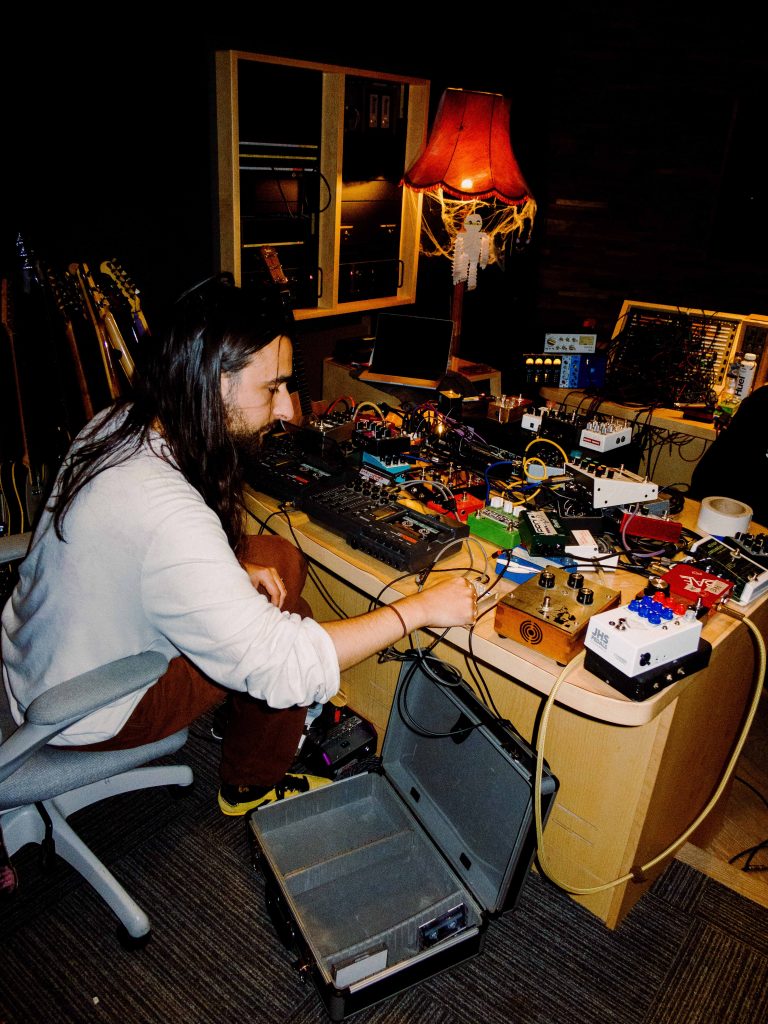 Wet Leg guitarist and keyboardist Joshua Mobaraki at Salvation Music Studios in Brighton, UK, recording the 'moisturizer' album in 2024