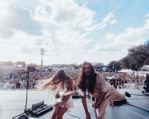 Wet Leg (L-R: Rhian Teasdale, Hester Chambers, and Joshua Mobaraki) perform Austin City Limits Music Festival, October 2025
