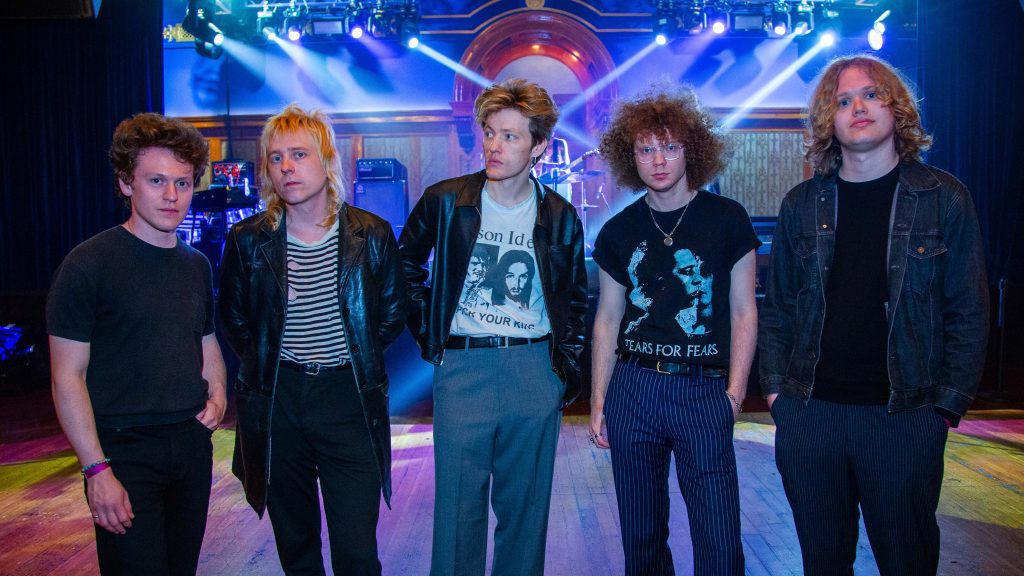 Brigitte Calls Me Baby (L-R): drummer Jeremy Benshish, guitarist Jack Fluegel, singer Wes Leavins, bassist Devin Wessels, and touring guitarist Dylan Barnett. pictured at Lodge Room, Los Angeles, April 30, 2026